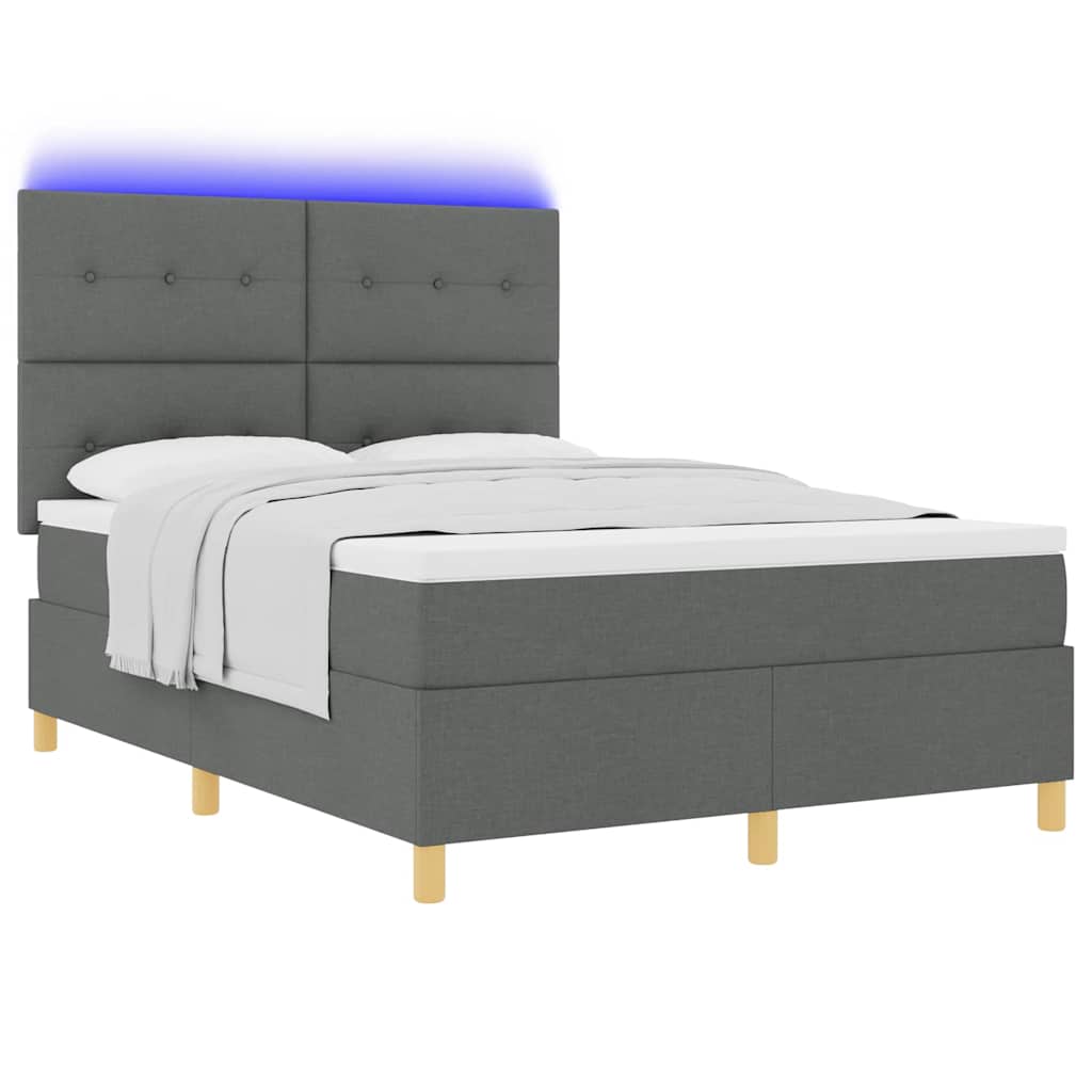LED Box Spring Ágy fejtámlával Sötétszürke 160 x 200 cm szövet
