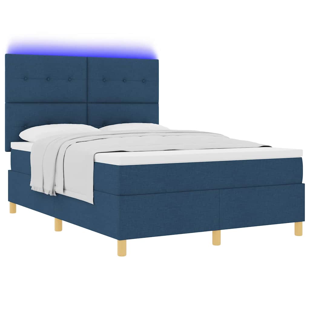 LED Box Spring Ágy fejtámlával Kék 160 x 200 cm szövet