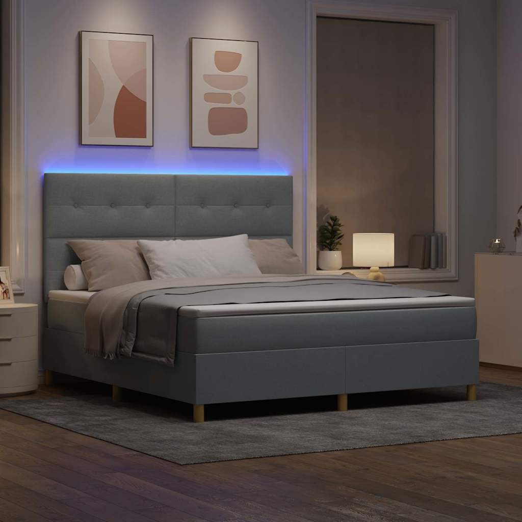 LED Box Spring Ágy matracmal Világosszürke 180 x 200 cm szövet