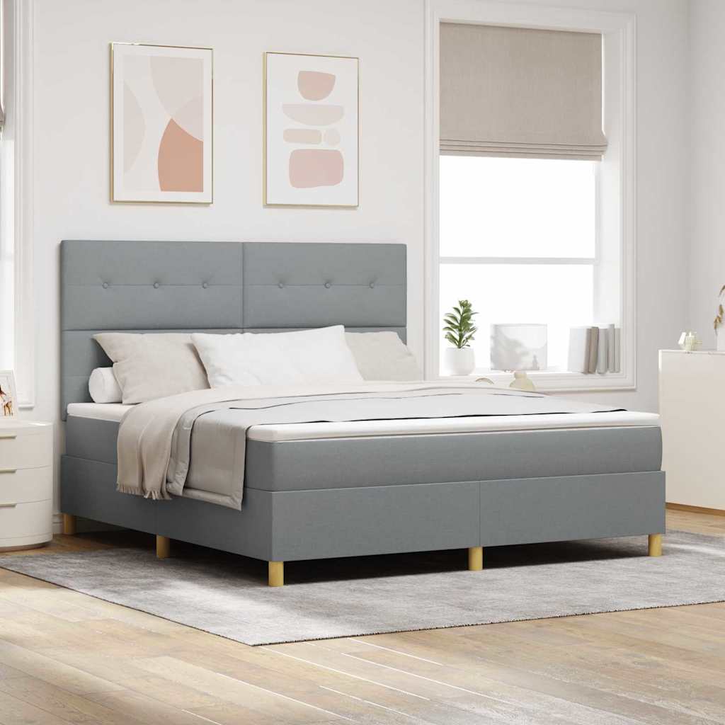 LED Box Spring Ágy Világosszürke 180 x 200 cm szövet