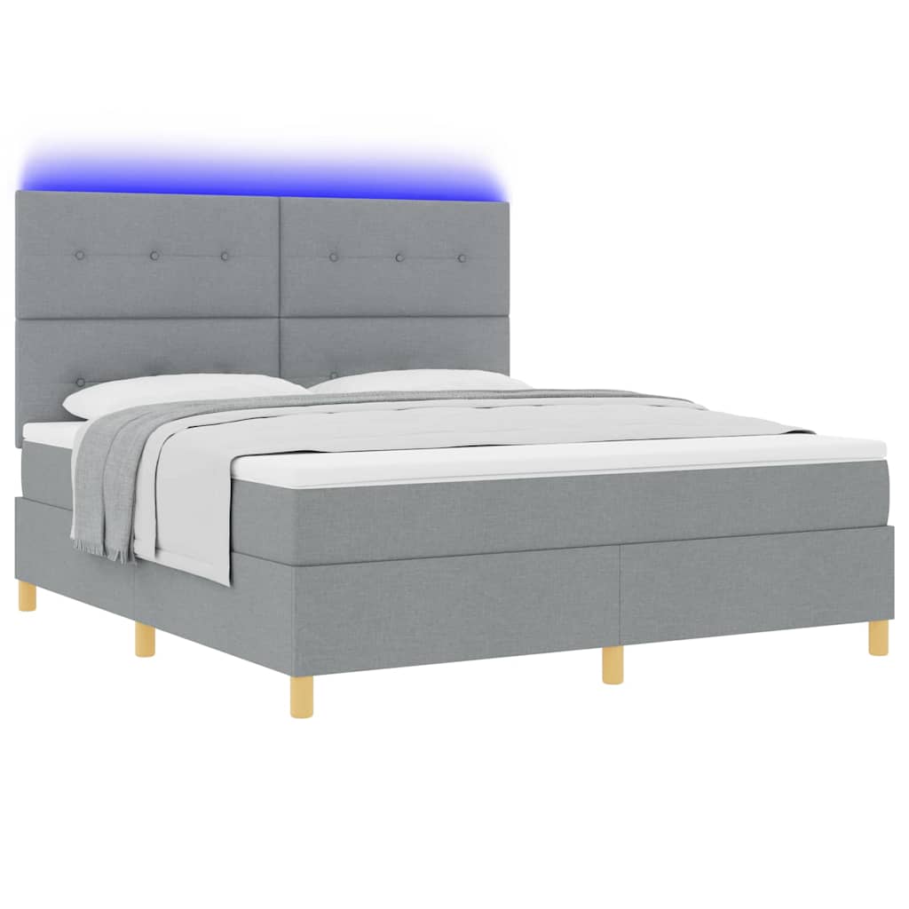 LED Box Spring Ágy Világosszürke 180 x 200 cm szövet