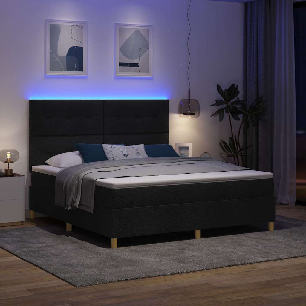 LED Box Spring Ágy fejtámlával Fekete 180 x 200 cm szövet