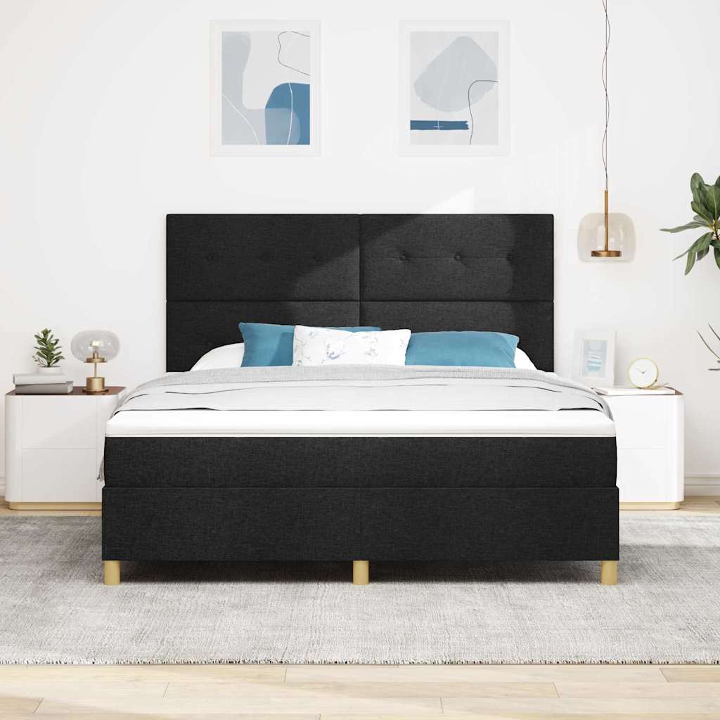 LED Box Spring Ágy fejtámlával Fekete 180 x 200 cm szövet