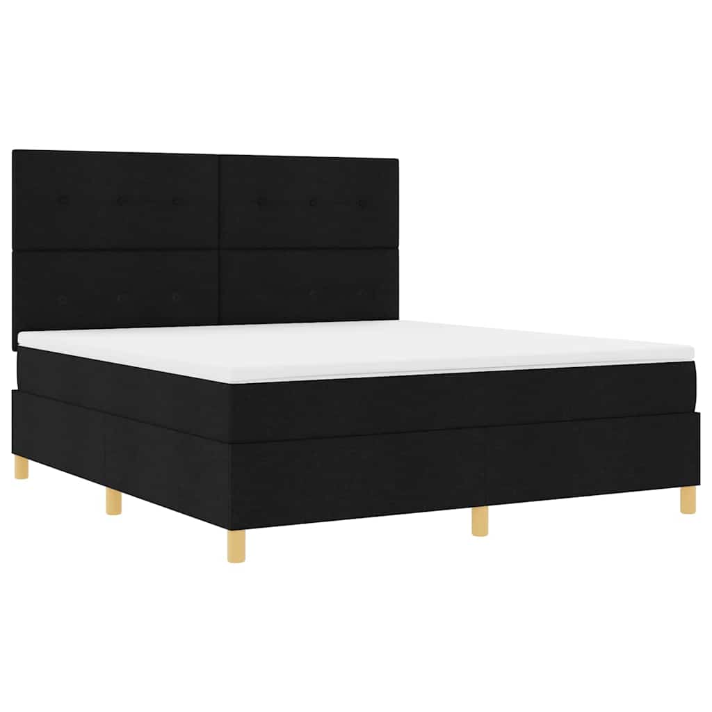 LED Box Spring Ágy fejtámlával Fekete 180 x 200 cm szövet