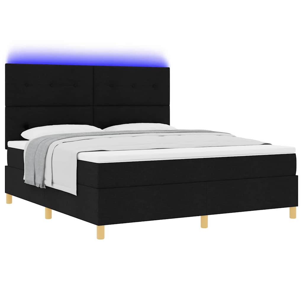 LED Box Spring Ágy fejtámlával Fekete 180 x 200 cm szövet