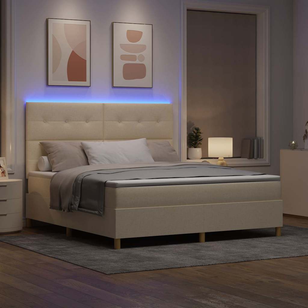 LED Box Spring Ágy fejtámlával Krém 180 x 200 cm szövet