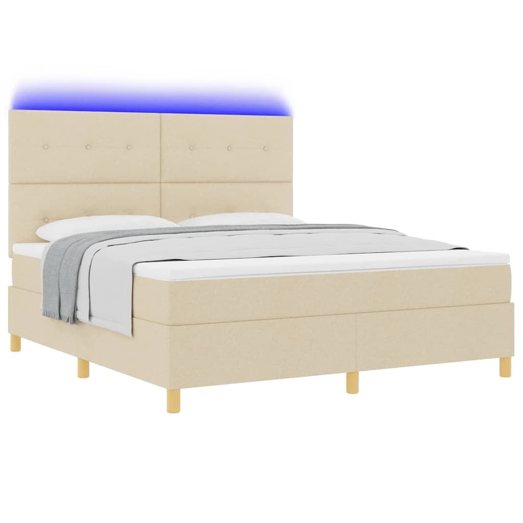 LED Box Spring Ágy fejtámlával Krém 180 x 200 cm szövet