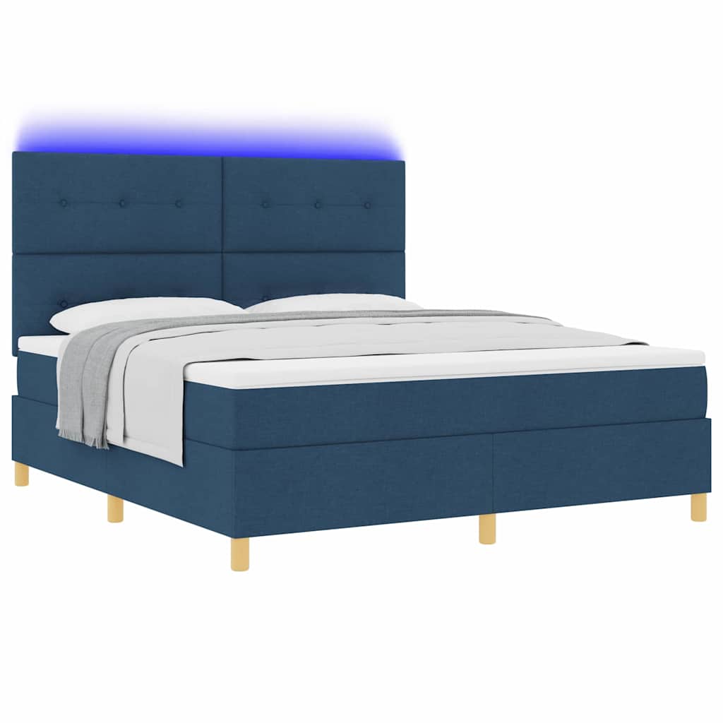 LED Box Spring Ágy fejtámlával Kék 180 x 200 cm szövet