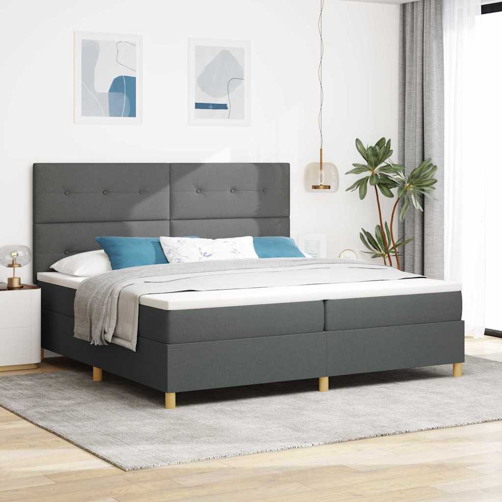 LED Box Spring Ágy fejtámlával Sötétszürke 200 x 200 cm szövet