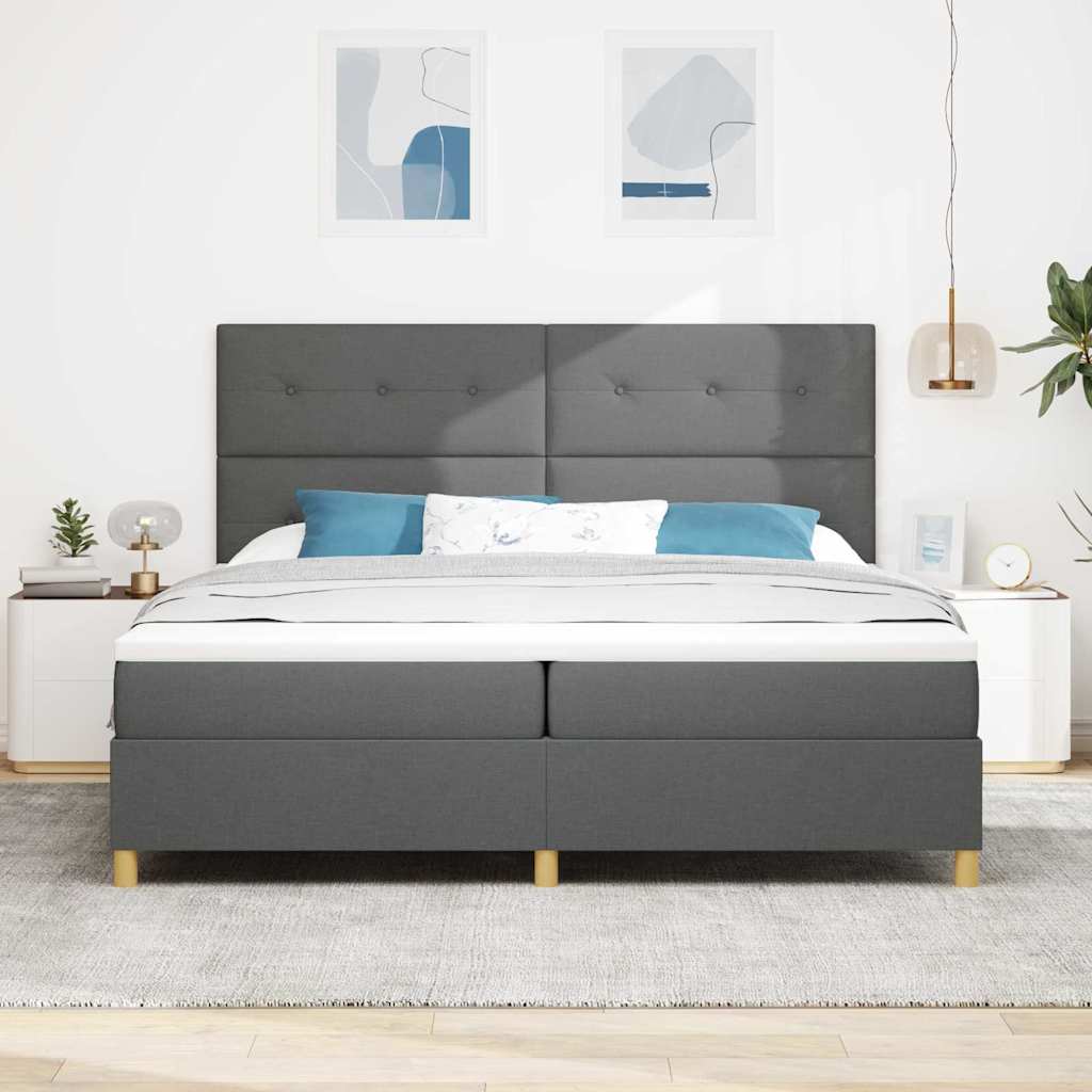 LED Box Spring Ágy fejtámlával Sötétszürke 200 x 200 cm szövet