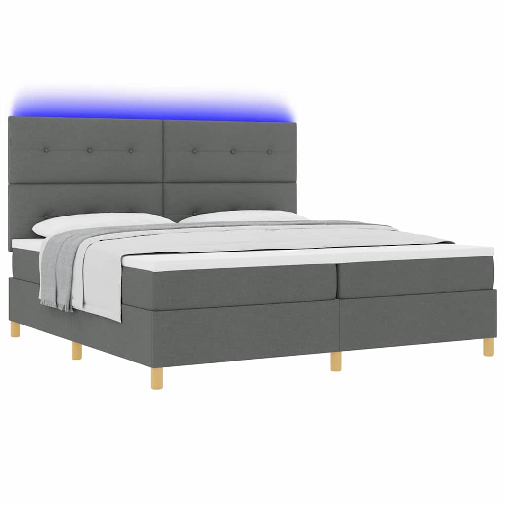 LED Box Spring Ágy fejtámlával Sötétszürke 200 x 200 cm szövet