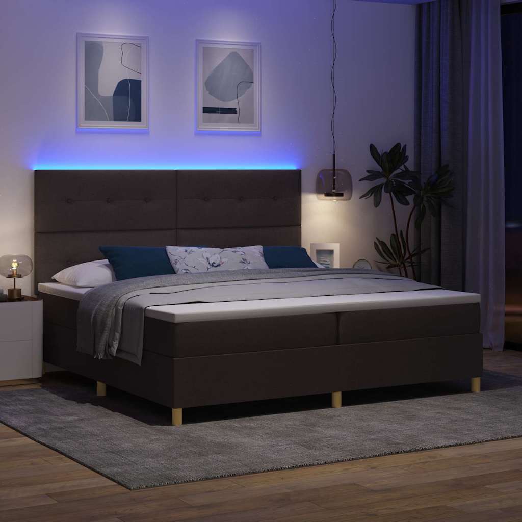 LED Box Spring Ágy fejtámlával Sötét Barna 200 x 200 cm szövet