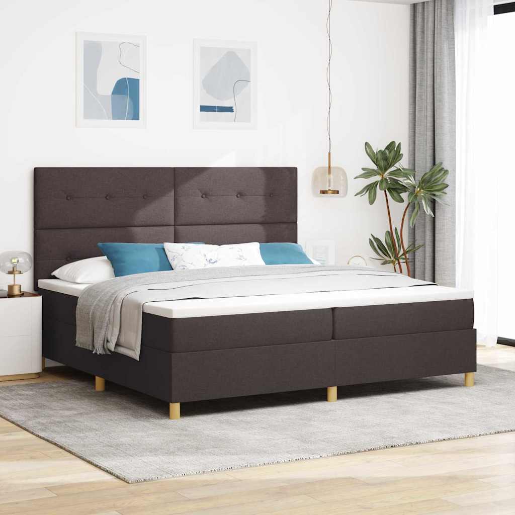 LED Box Spring Ágy fejtámlával Sötét Barna 200 x 200 cm szövet