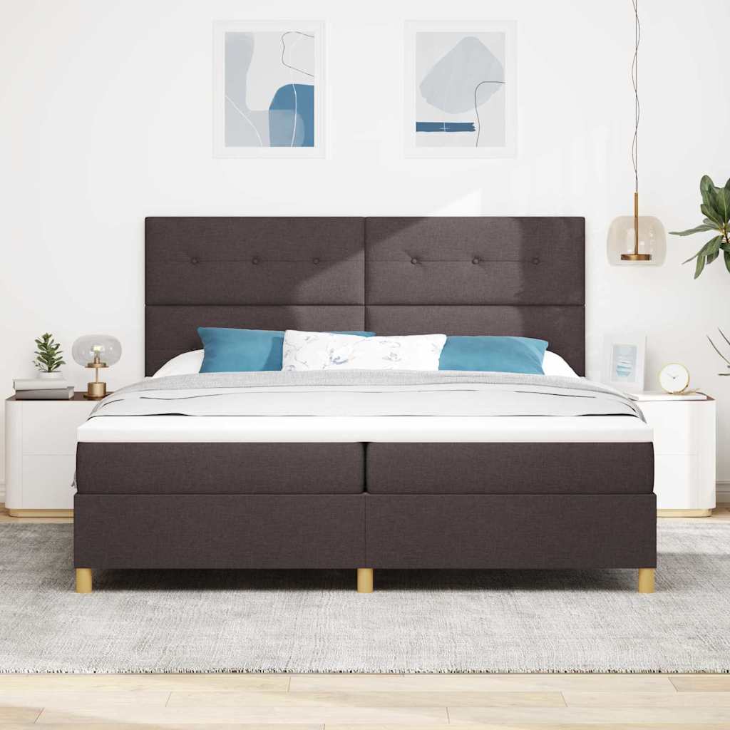 LED Box Spring Ágy fejtámlával Sötét Barna 200 x 200 cm szövet