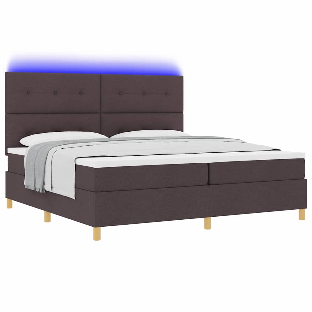 LED Box Spring Ágy fejtámlával Sötét Barna 200 x 200 cm szövet
