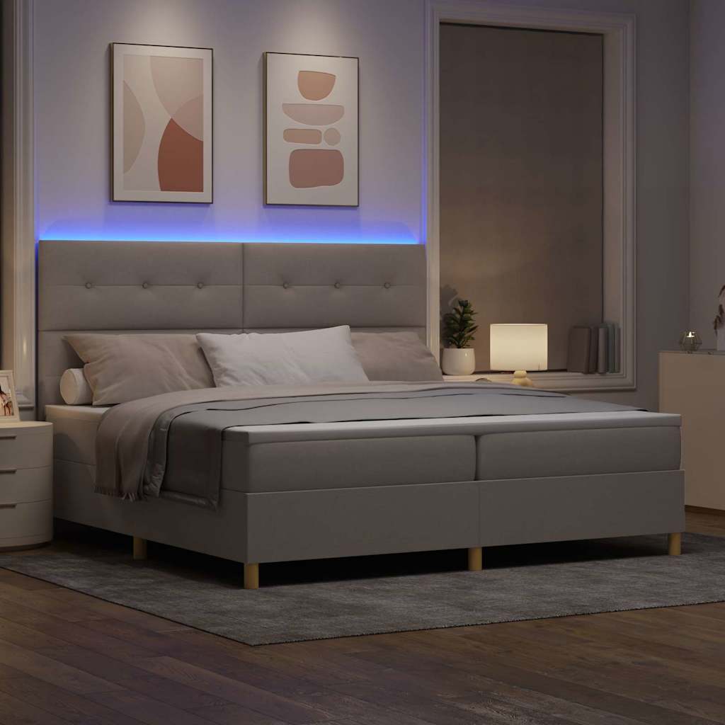 LED Box Spring Ágy fejtámlával Tópszínű 200 x 200 cm szövet