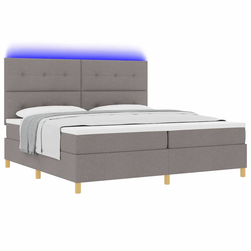 LED Box Spring Ágy fejtámlával Tópszínű 200 x 200 cm szövet