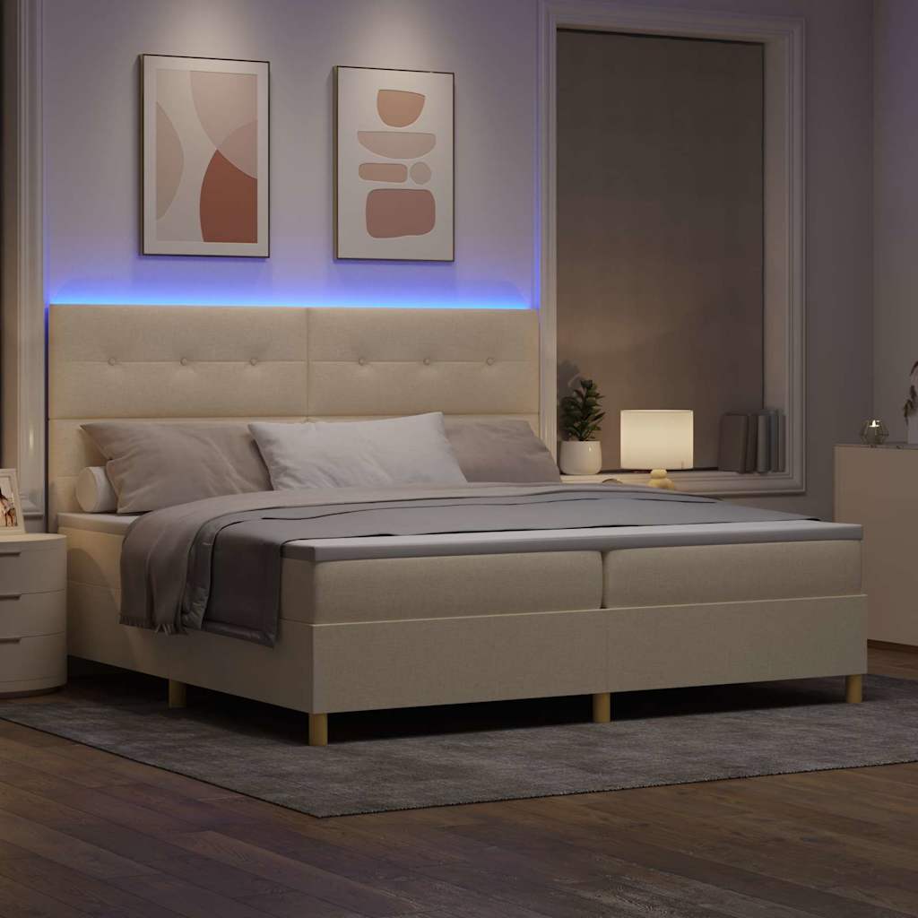 LED Box Spring Ágy fejtámlával Krém 200 x 200 cm szövet