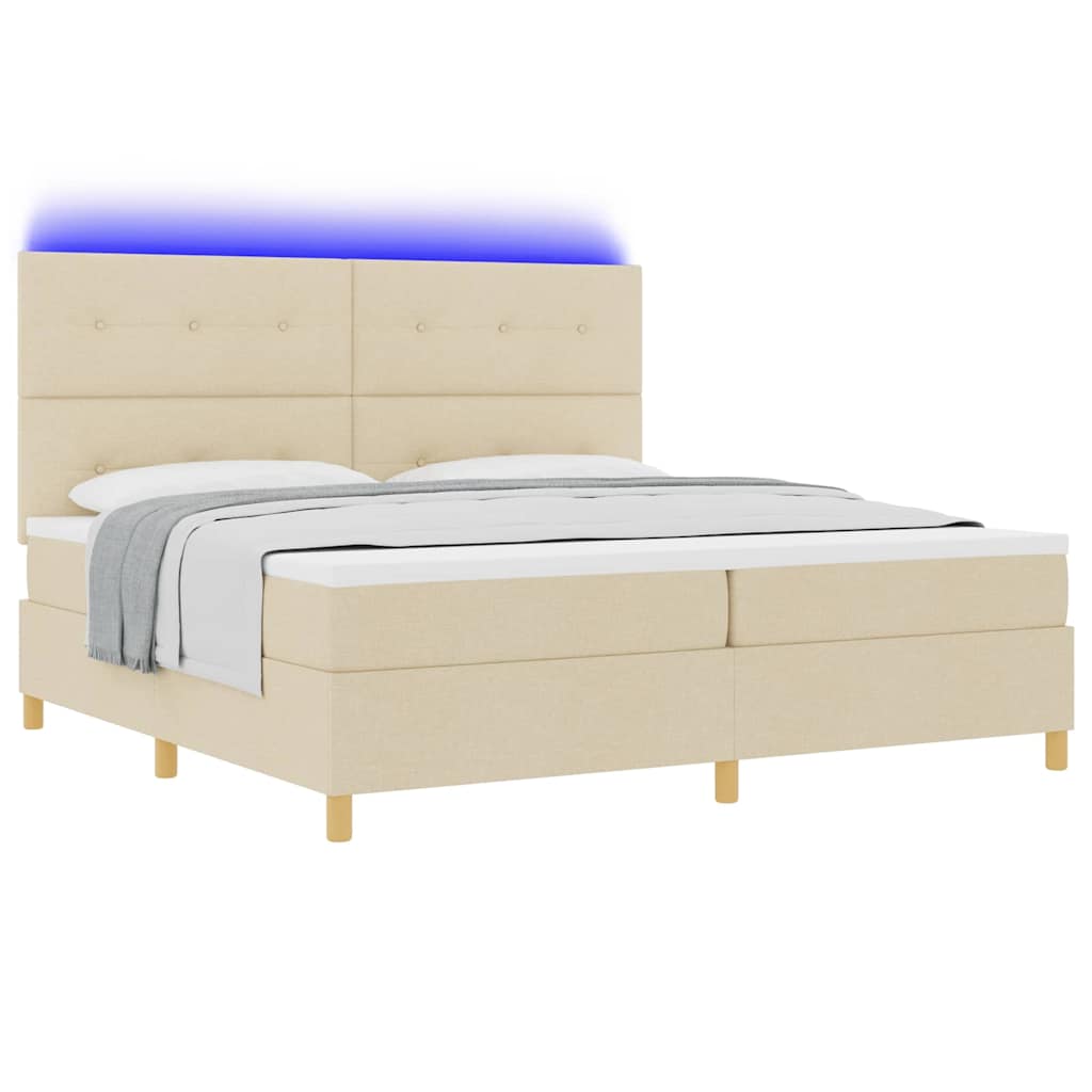 LED Box Spring Ágy fejtámlával Krém 200 x 200 cm szövet