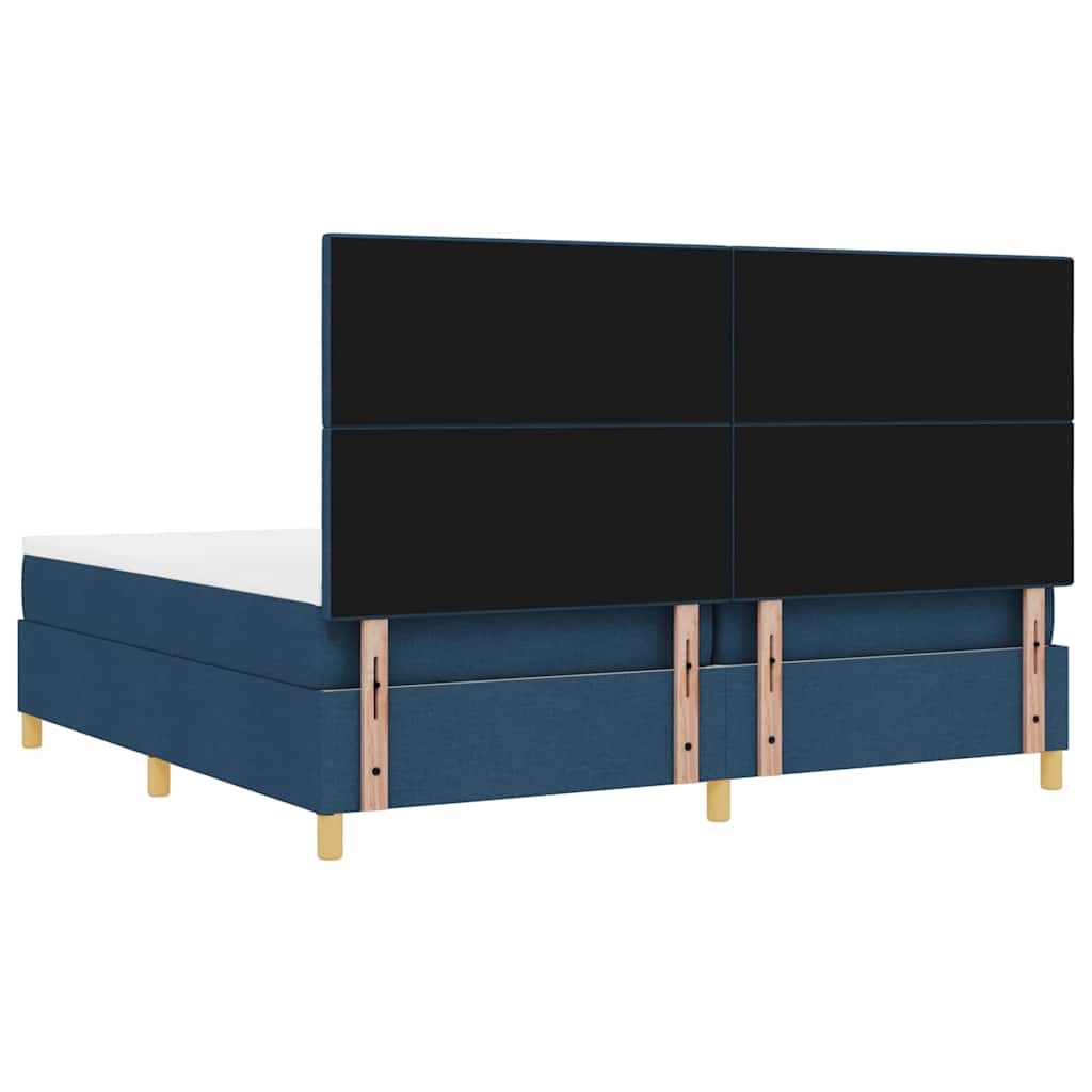 LED Box Spring Ágy fejtámlával Kék 200 x 200 cm szövet
