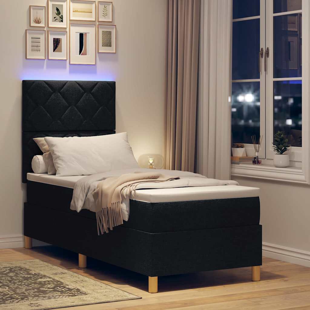 LED Box Spring Ágy fejtámlával Fekete 80 x 200 cm szövet