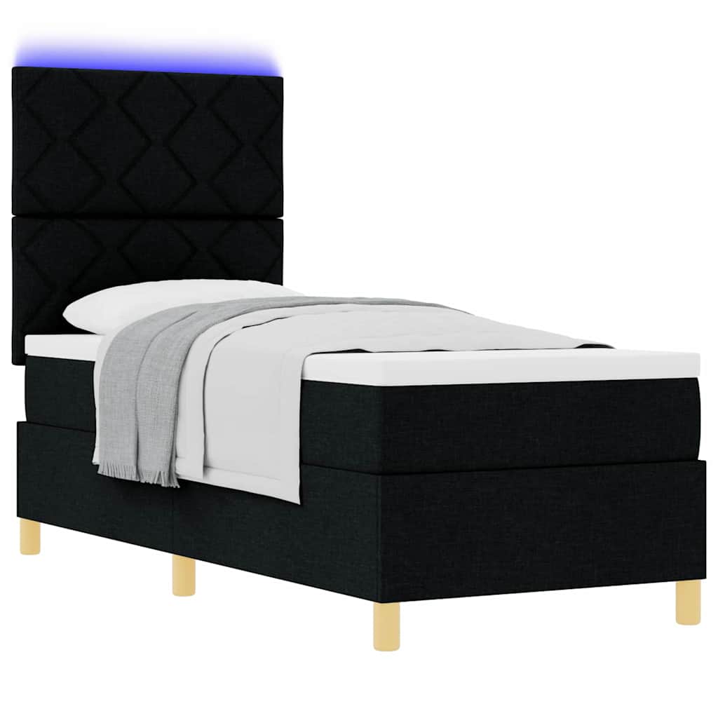 LED Box Spring Ágy fejtámlával Fekete 80 x 200 cm szövet
