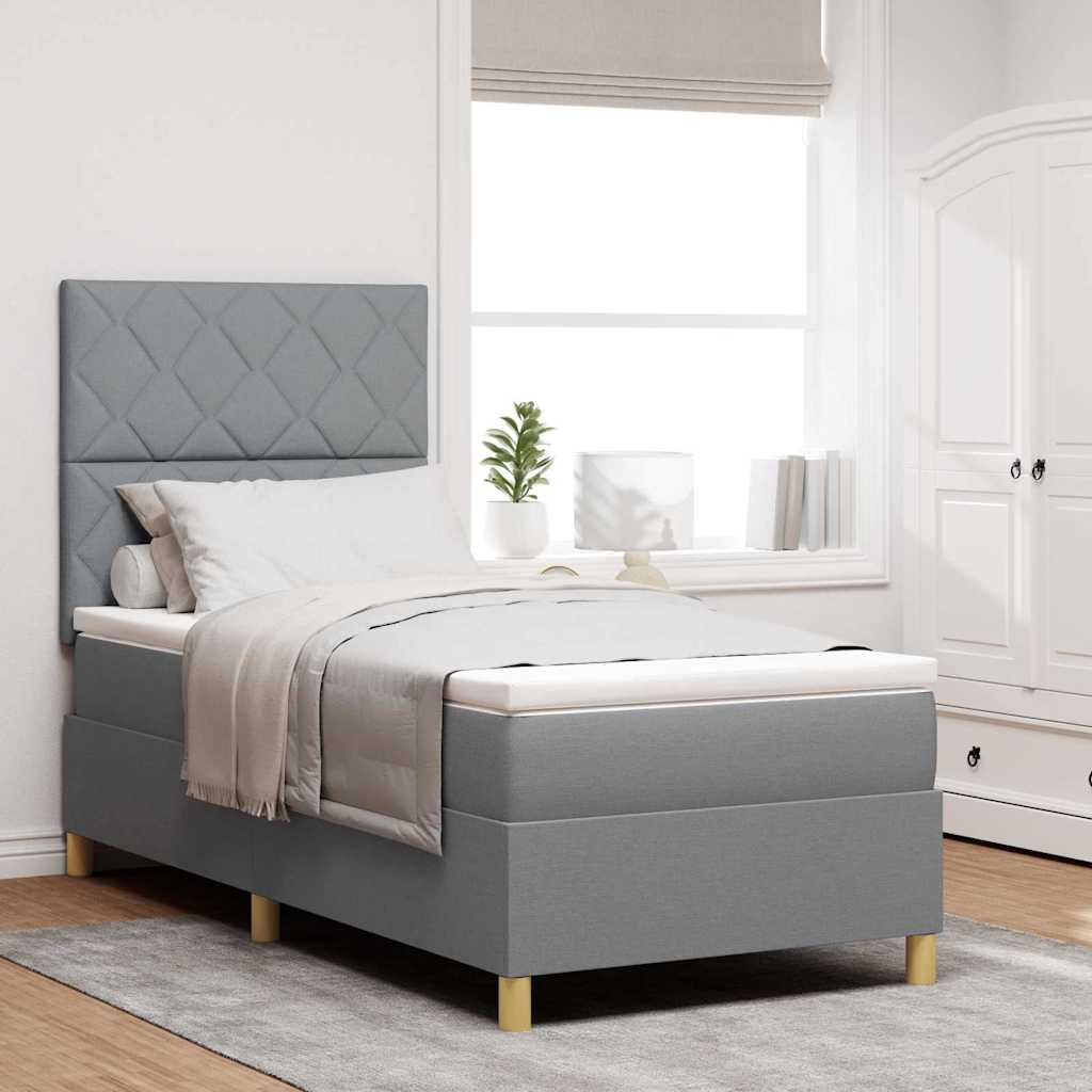 LED Box Spring Ágy fejtámlával Világosszürke 90 x 190 cm szövet