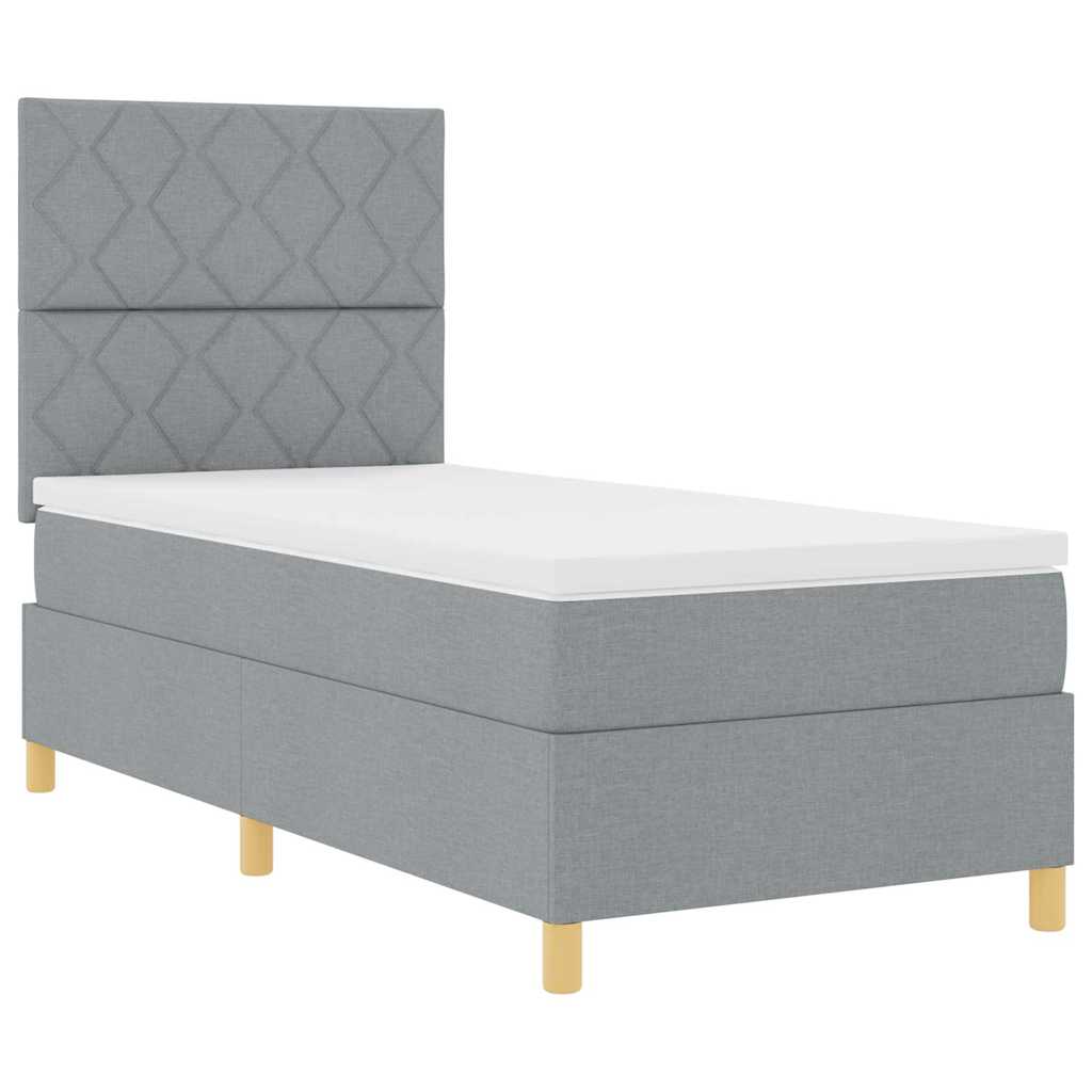 LED Box Spring Ágy fejtámlával Világosszürke 90 x 190 cm szövet