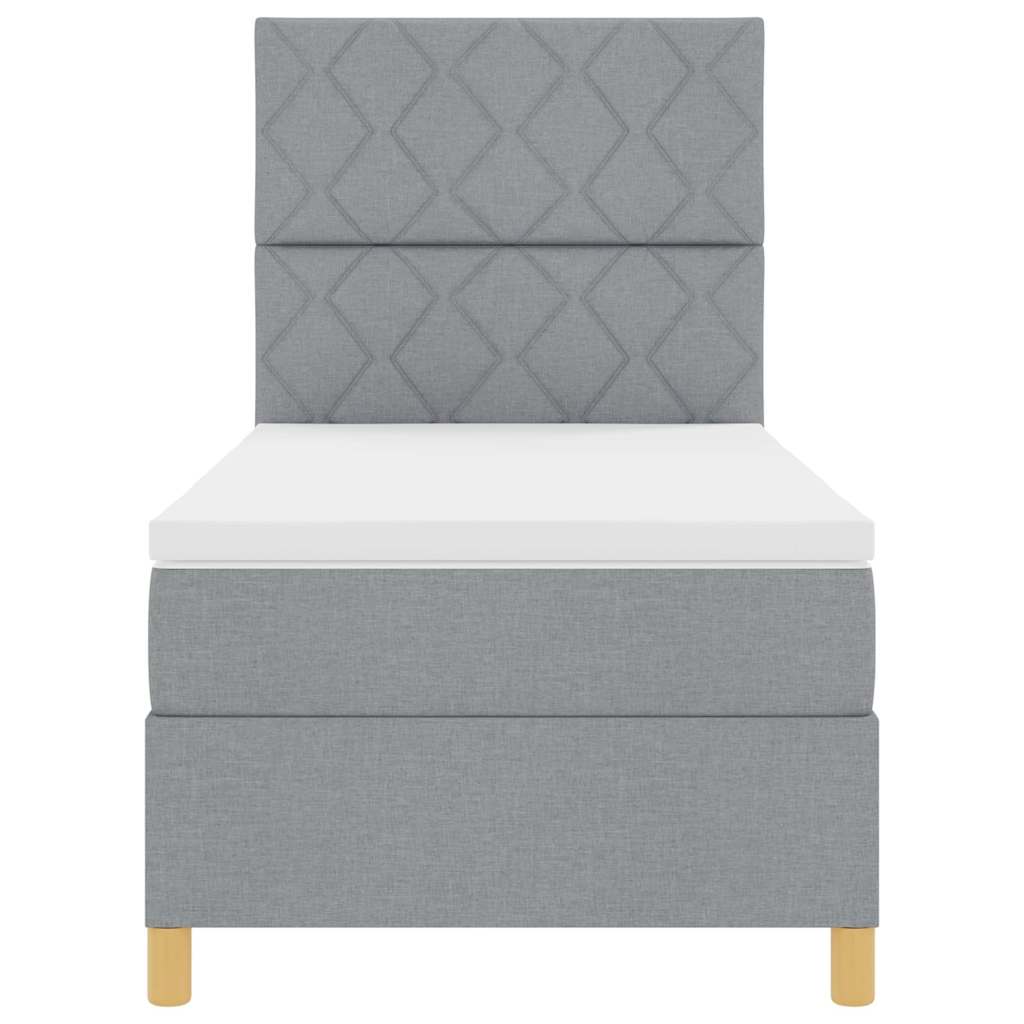LED Box Spring Ágy fejtámlával Világosszürke 90 x 190 cm szövet