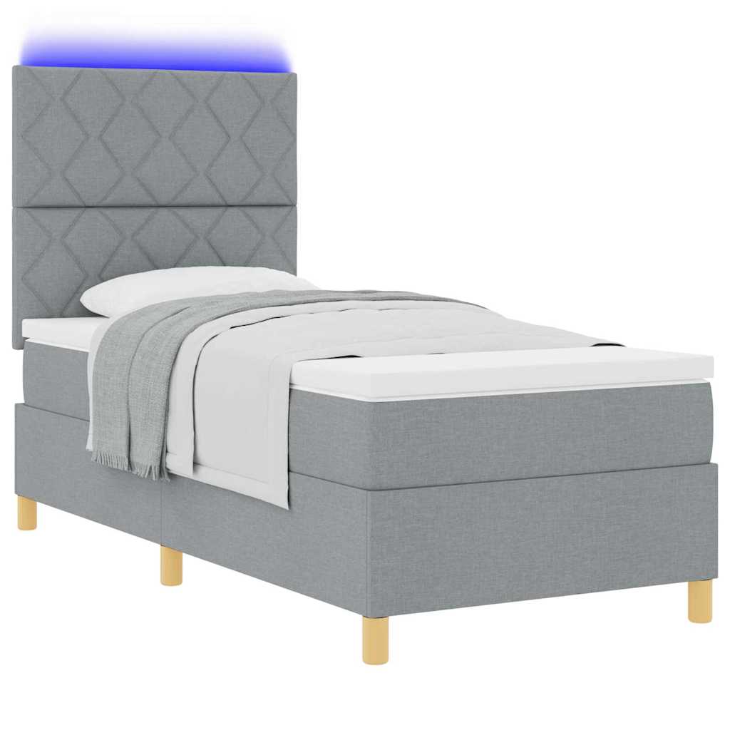 LED Box Spring Ágy fejtámlával Világosszürke 90 x 190 cm szövet