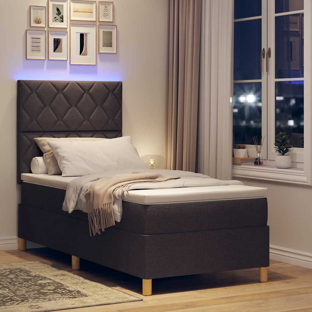 LED Box Spring Ágy fejtámlával Sötét Barna 90 x 190 cm szövet