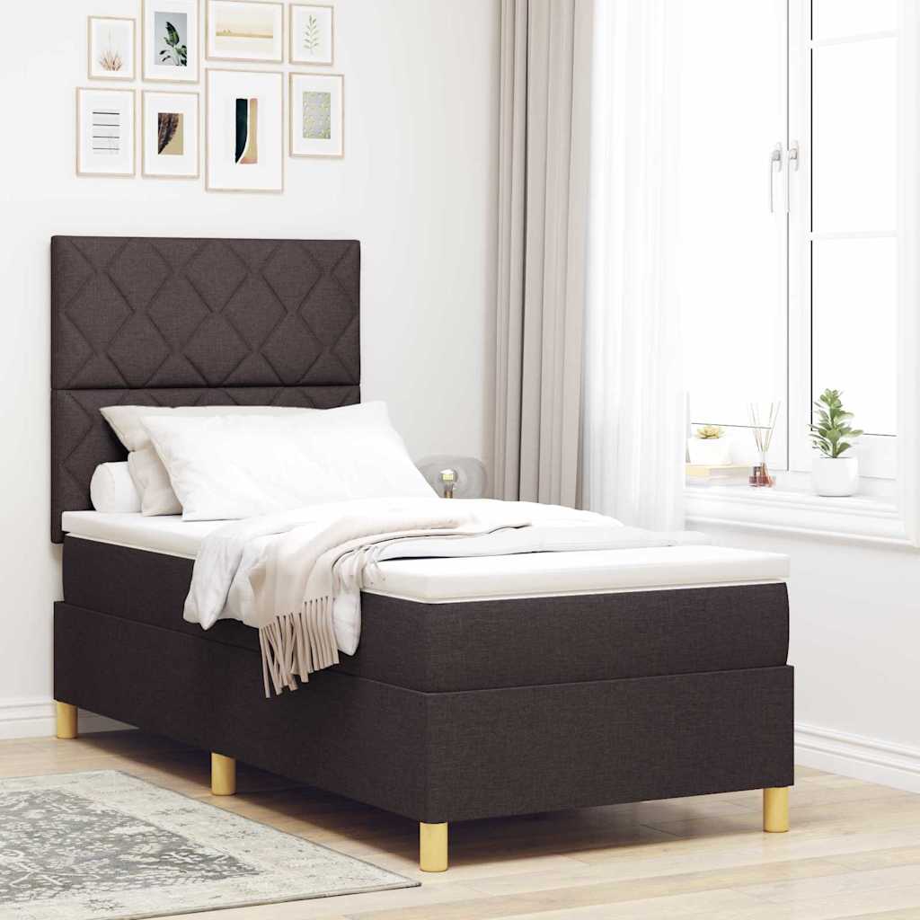 LED Box Spring Ágy fejtámlával Sötét Barna 90 x 190 cm szövet