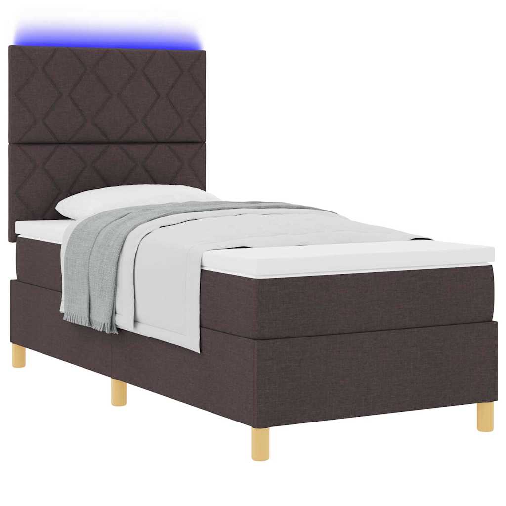 LED Box Spring Ágy fejtámlával Sötét Barna 90 x 190 cm szövet