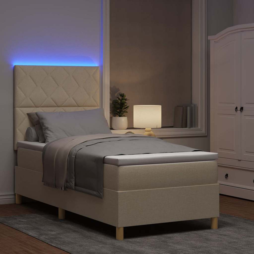 LED Box Spring Ágy fejtámlával Krém 90 x 190 cm szövet