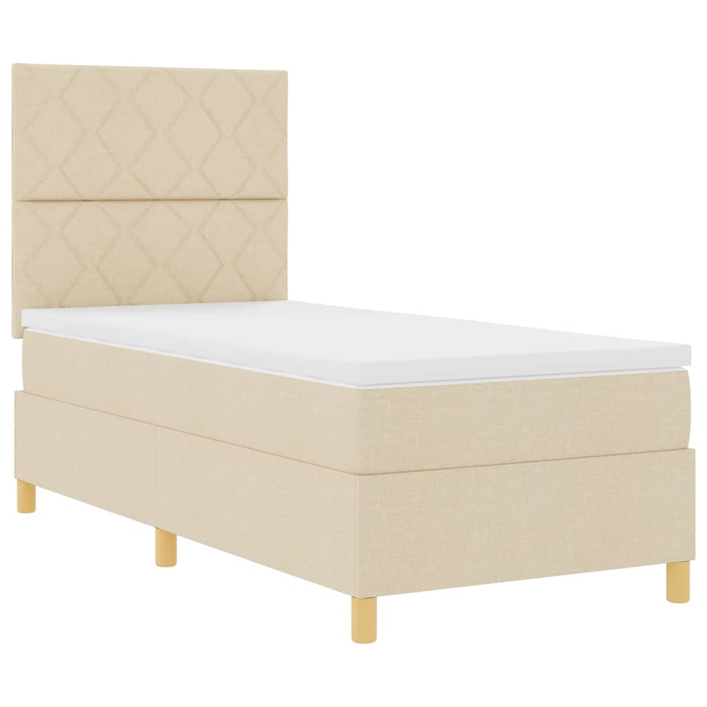 LED Box Spring Ágy fejtámlával Krém 90 x 190 cm szövet