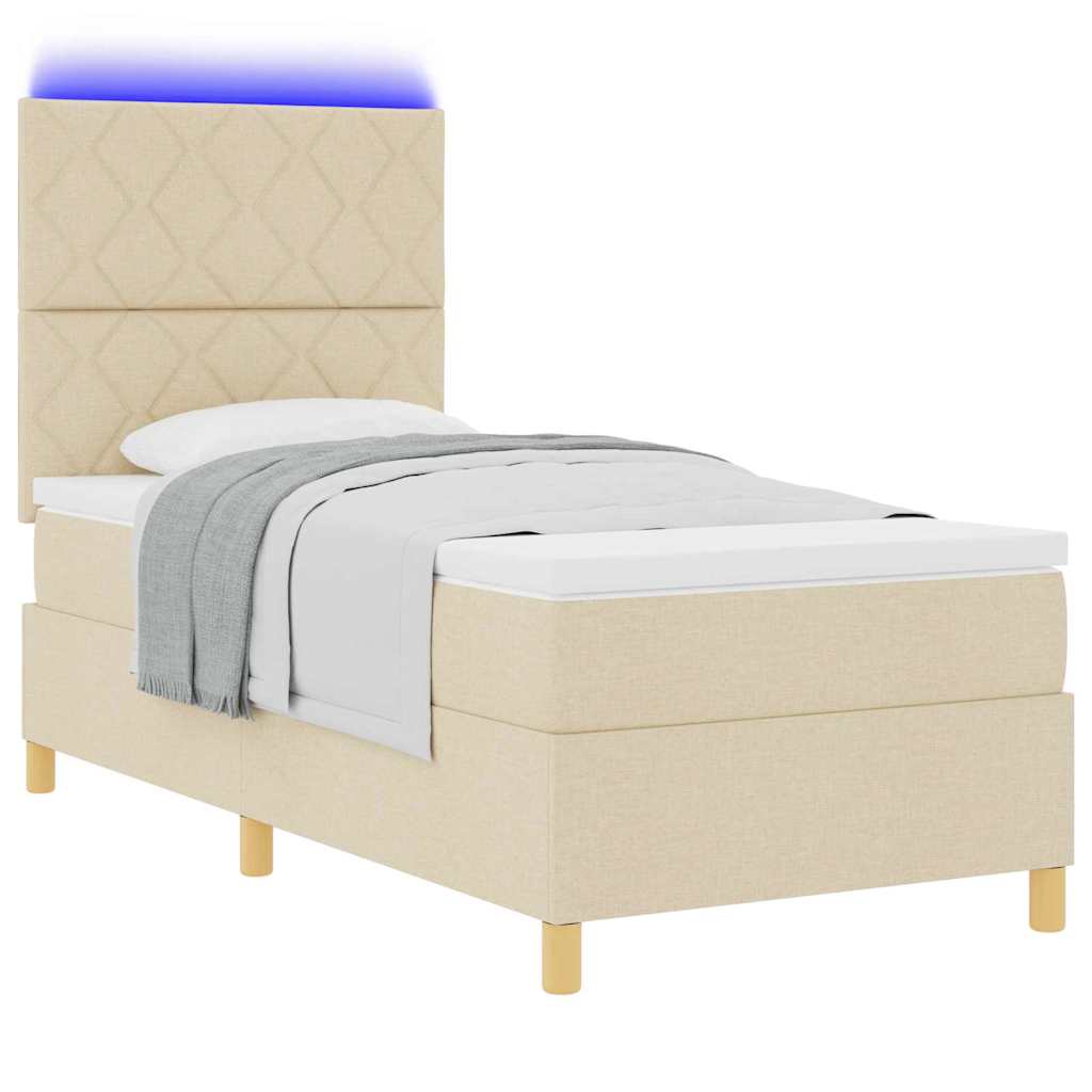 LED Box Spring Ágy fejtámlával Krém 90 x 190 cm szövet