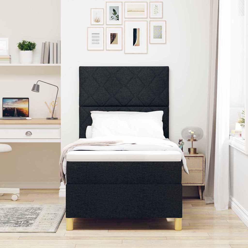 LED Box Spring Ágy fejtámlával Fekete 90 x 200 cm szövet