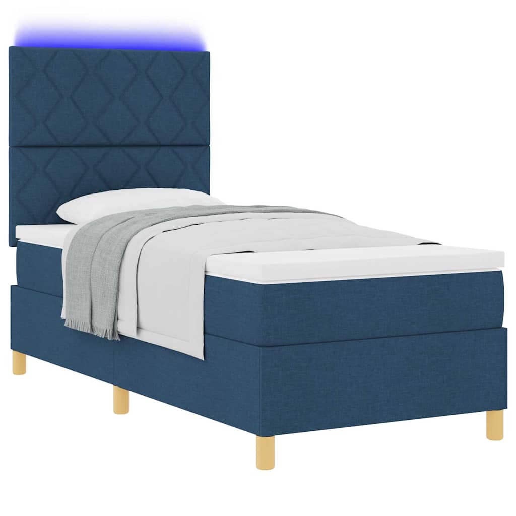 LED Box Spring Ágy fejtámlával Kék 100 x 200 cm szövet