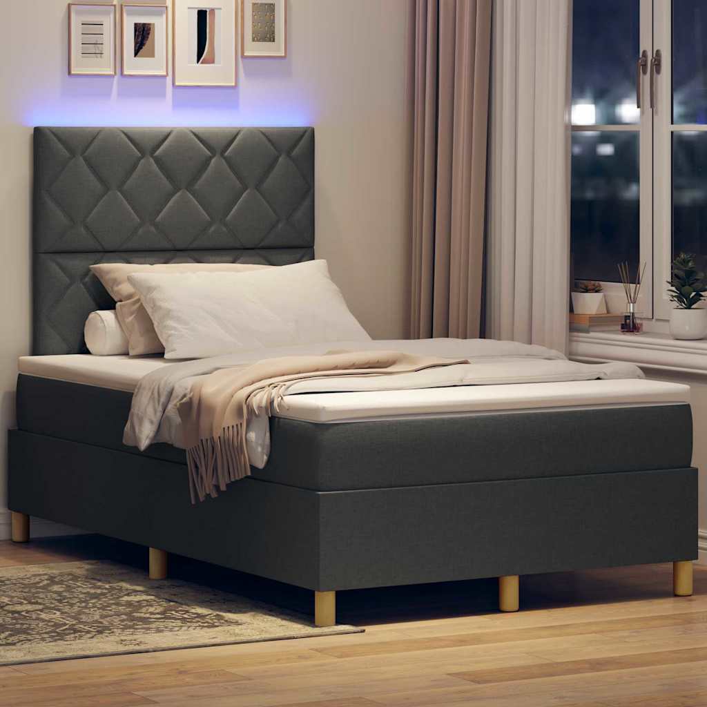 LED Box Spring Ágy fejtámlával Sötétszürke 120 x 190 cm szövet