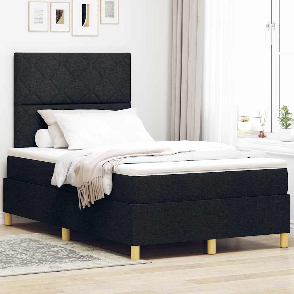 LED Box Spring Ágy fejtámlával Fekete 120 x 190 cm szövet