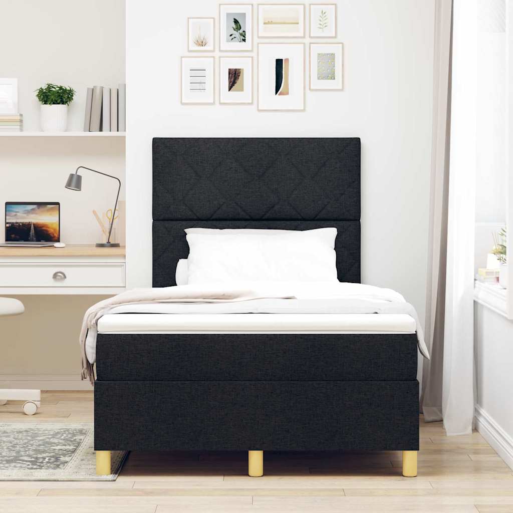 LED Box Spring Ágy fejtámlával Fekete 120 x 190 cm szövet