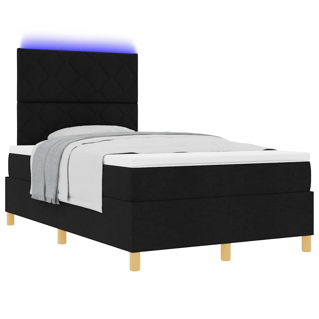 LED Box Spring Ágy fejtámlával Fekete 120 x 190 cm szövet
