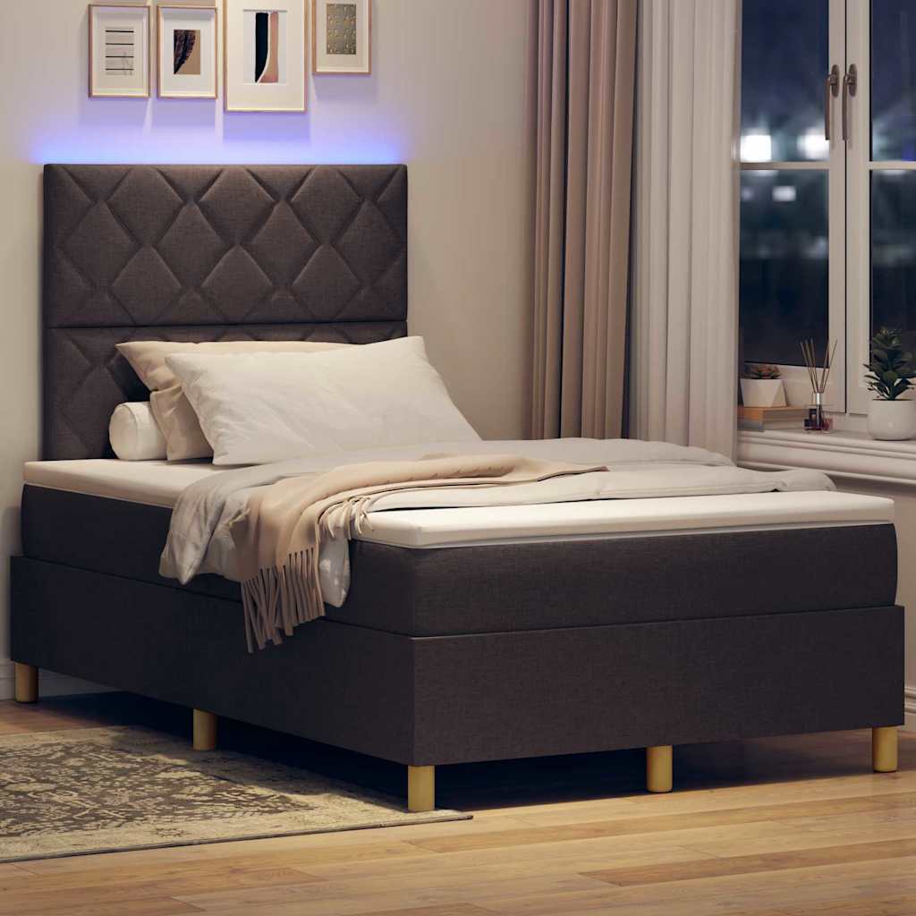 LED Box Spring Ágy fejtámlával Sötét Barna 120 x 190 cm szövet
