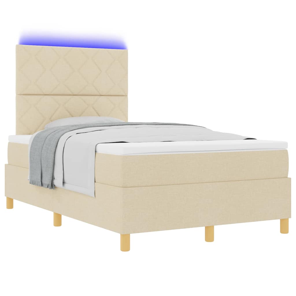 LED Box Spring Ágy fejtámlával Krém 120 x 190 cm szövet