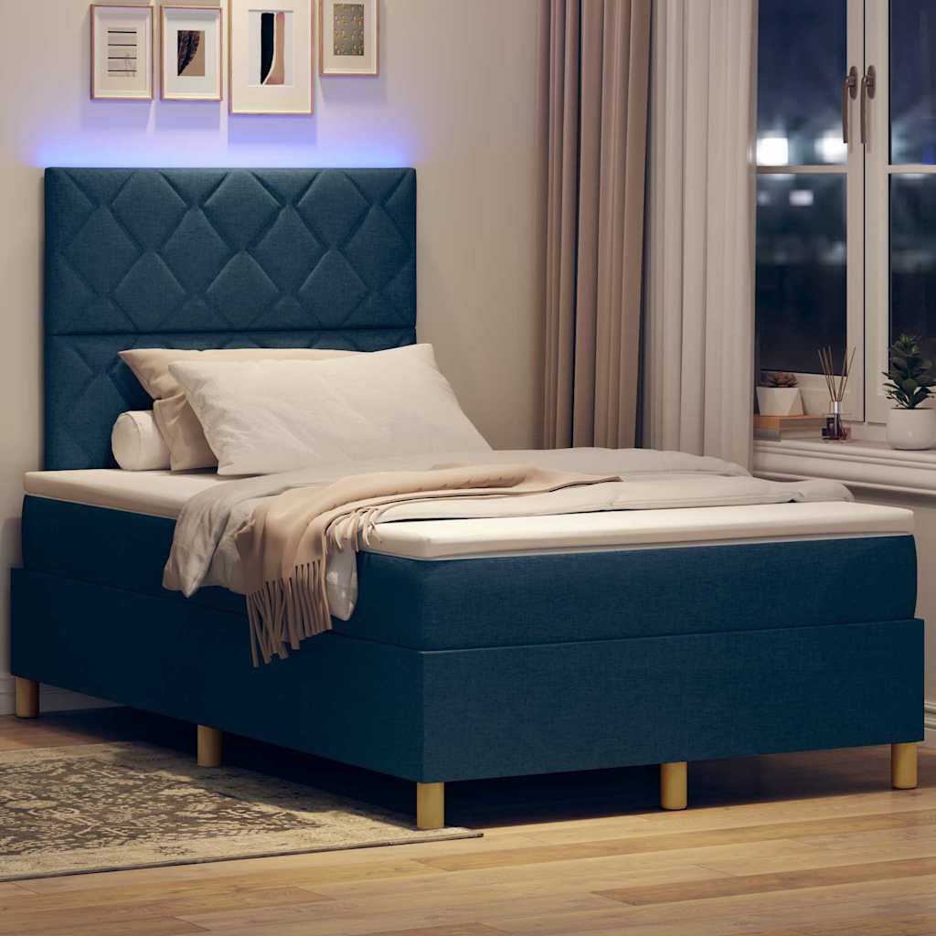 LED Box Spring Ágy fejtámlával Kék 120 x 200 cm szövet