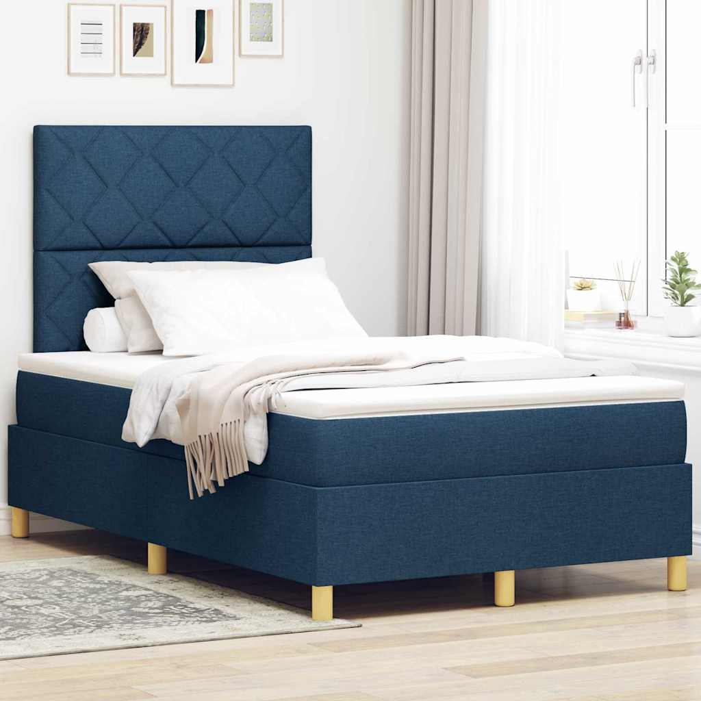 LED Box Spring Ágy fejtámlával Kék 120 x 200 cm szövet