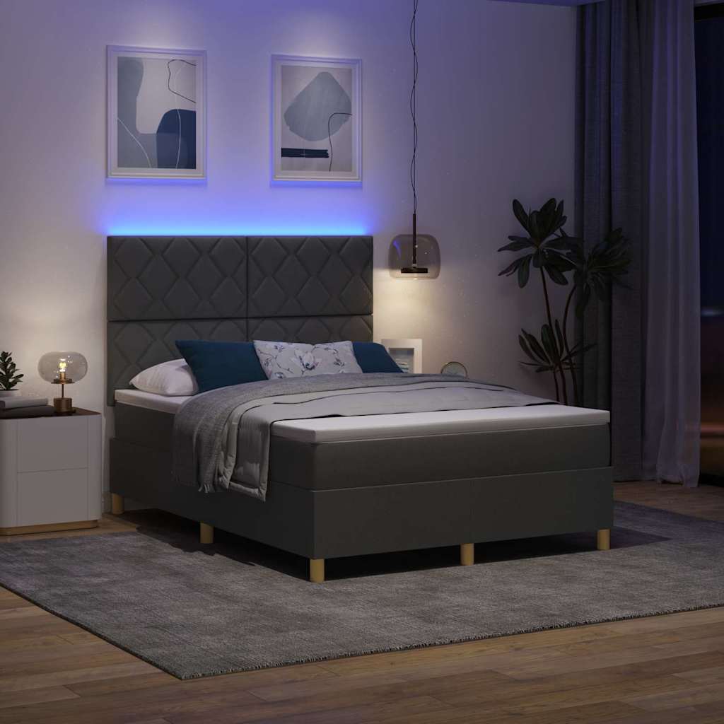 LED Box Spring Ágy fejtámlával Sötétszürke 140 x 190 cm szövet