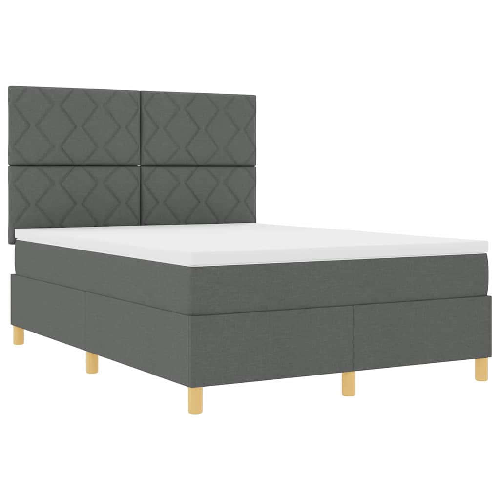 LED Box Spring Ágy fejtámlával Sötétszürke 140 x 190 cm szövet