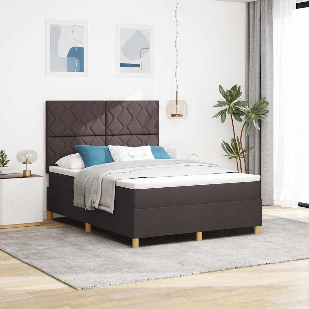 LED Box Spring Ágy matracmal Sötét Barna 140 x 190 cm szövet