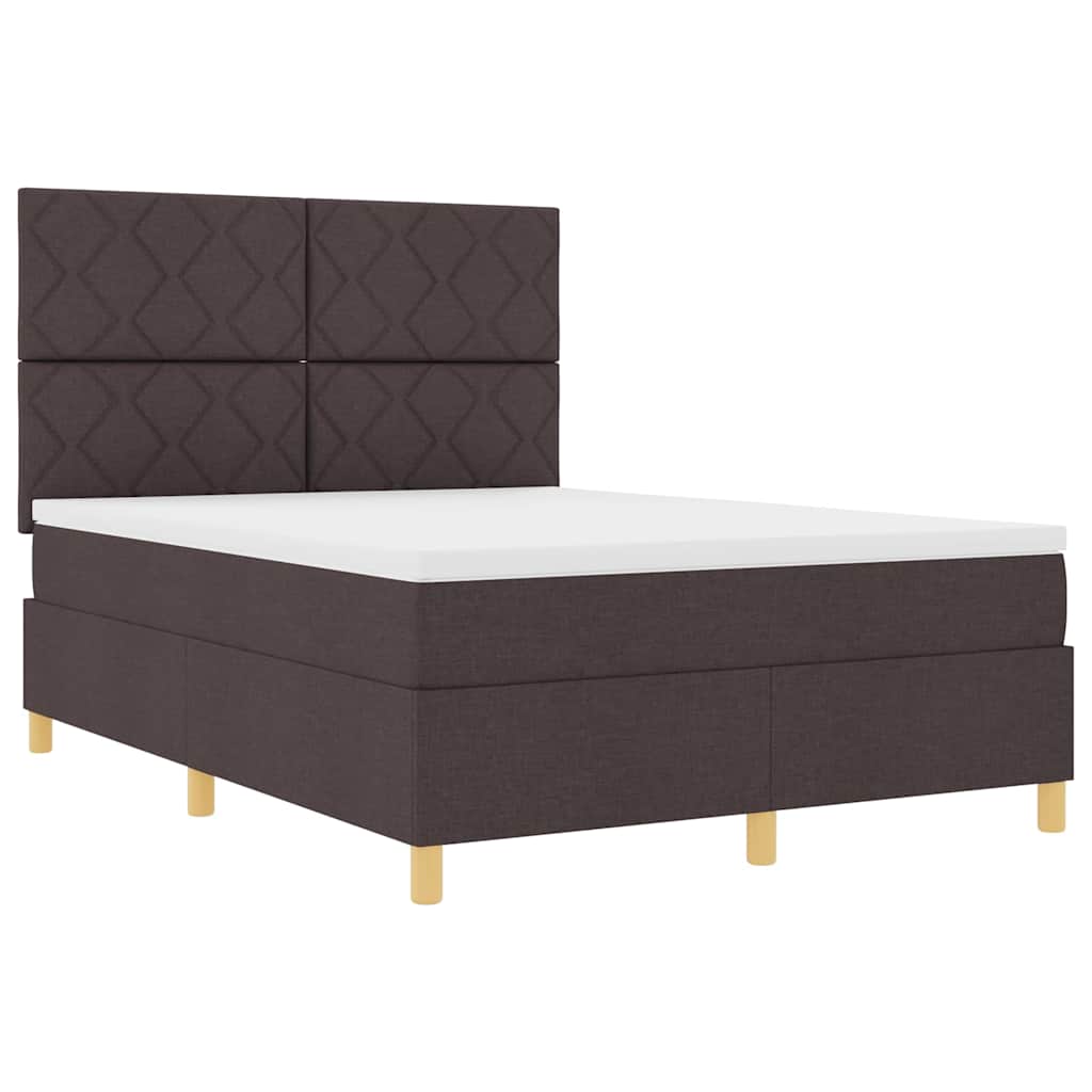 LED Box Spring Ágy matracmal Sötét Barna 140 x 190 cm szövet